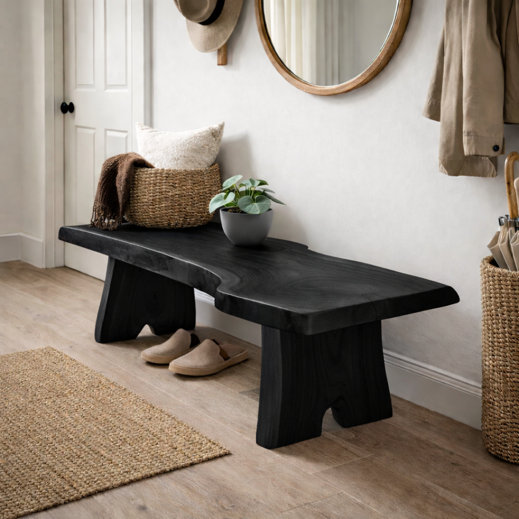 Live Edge Entryway Bench | Solid Wood Hallway Bench with Natural Finish - view 4 of 7
