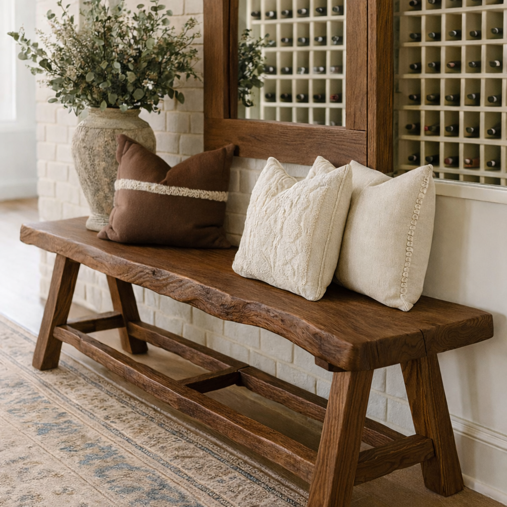 Live Edge Solid Wood Bench, Rustic Handmade Entryway and Dining Seat - view 6 of 7