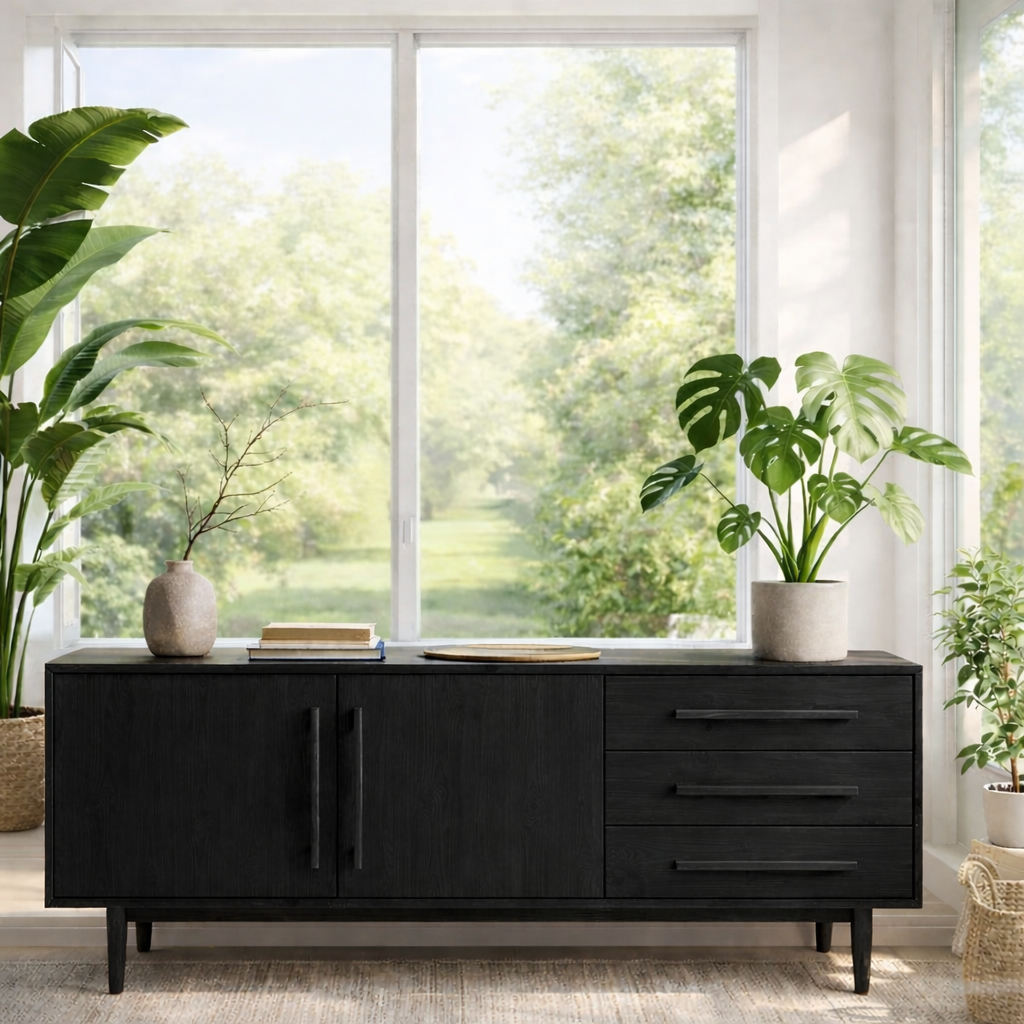 Solid Wood Sideboard Cabinet with Drawers and Doors - view 4 of 7