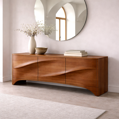 Solid Wood Console Table with Curved Design – Modern Entryway Storage Sideboard - view 3 of 7