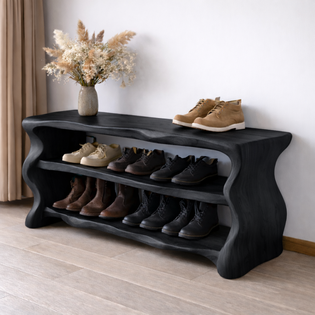 Solid Wood Entryway Bench with Shoe Storage – Rustic Live Edge Shoe Rack Bench - view 4 of 7