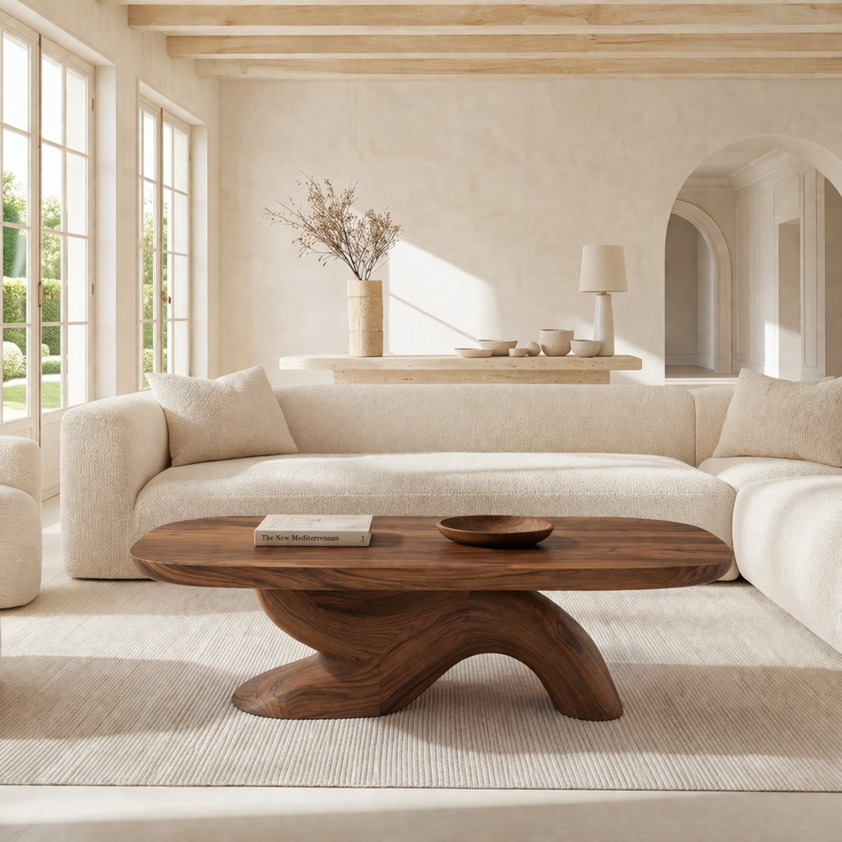 Organic Sculptural Coffee Table with Oval Top, Modern Minimalist Living Room Centerpiece - view 2 of 7