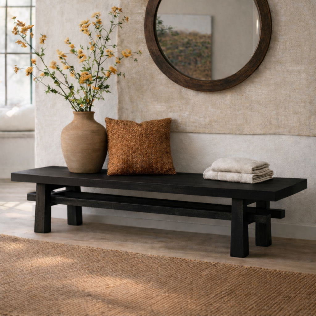 Rustic Solid Wood Entryway Bench, Farmhouse Hallway Seating - view 7 of 7