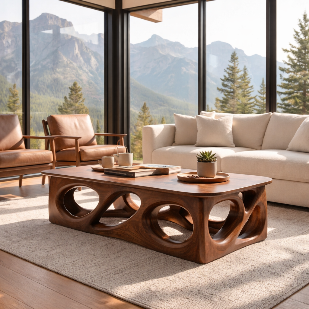 Handcrafted Solid Wood Coffee Table – Sculptural Modern Design - view 1 of 7