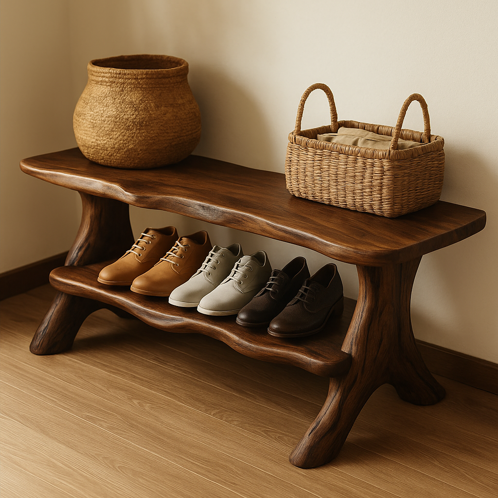 Rustic Solid Wood Shoe Storage Bench – Entryway Wooden Bench with Open Shelf - view 2 of 7