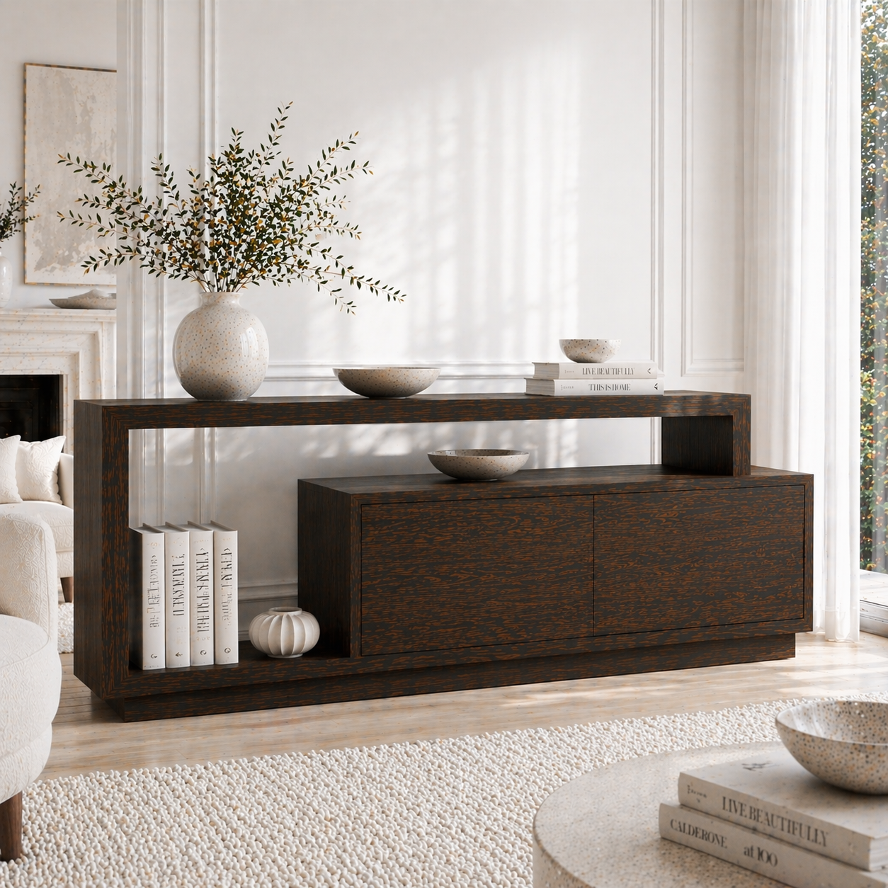 Minimalist Solid Wood Console Sideboard – Modern Walnut Entryway Storage Table - view 2 of 7