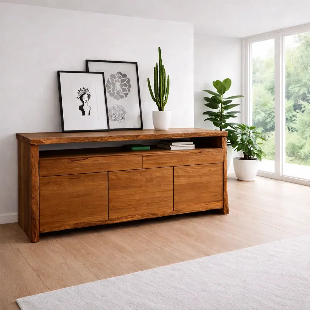 Solid Wood Console Table Modern Sideboard with Storage Cabinet - view 3 of 7