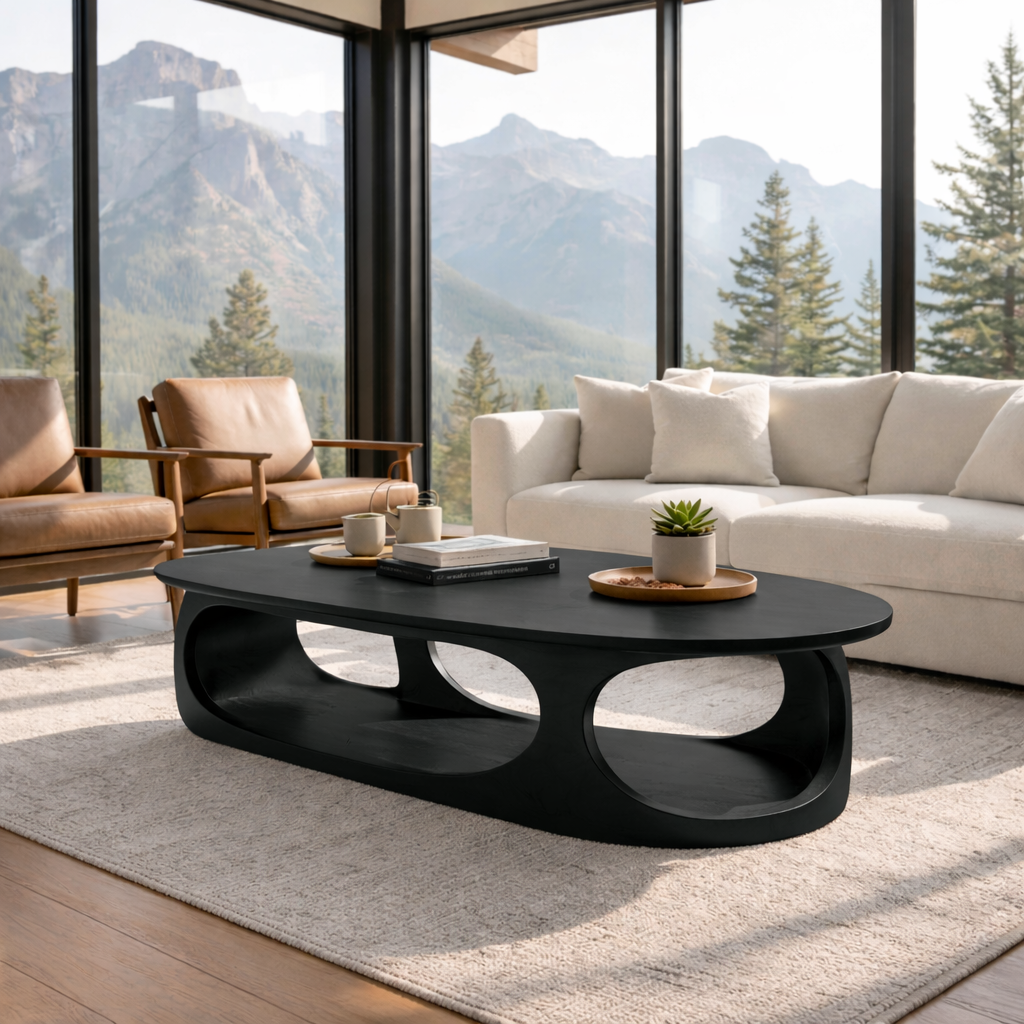Solid Wood Sculptural Coffee Table – Modern Organic Design - view 2 of 7