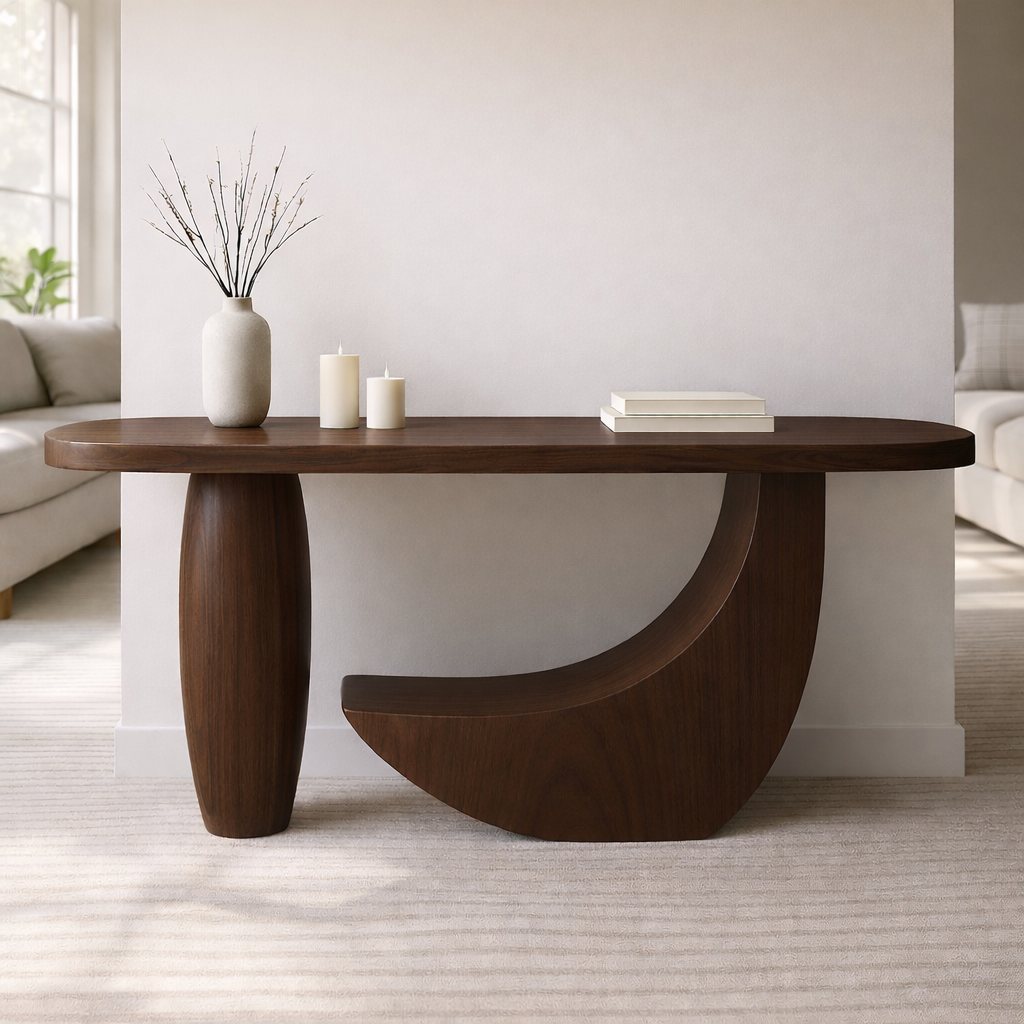Modern Solid Wood Console Table, Sculptural Curved Base Entryway Hallway Statement Furniture - view 5 of 7