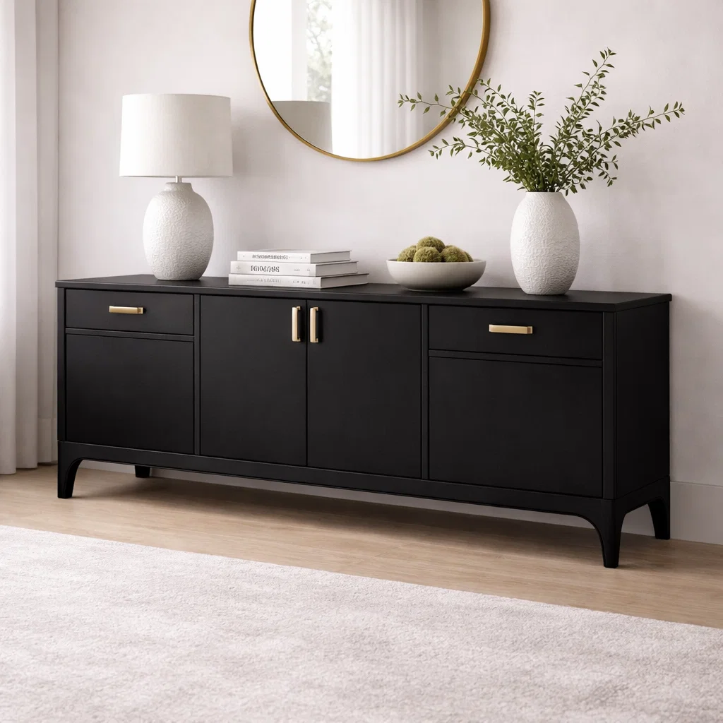 Modern Solid Wood Sideboard Console Cabinet with Drawers and Storage - view 4 of 7