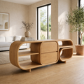 Mid-Century Modern Walnut Console Table - Curved Wood TV Stand with Open Shelving - view 1 of 7