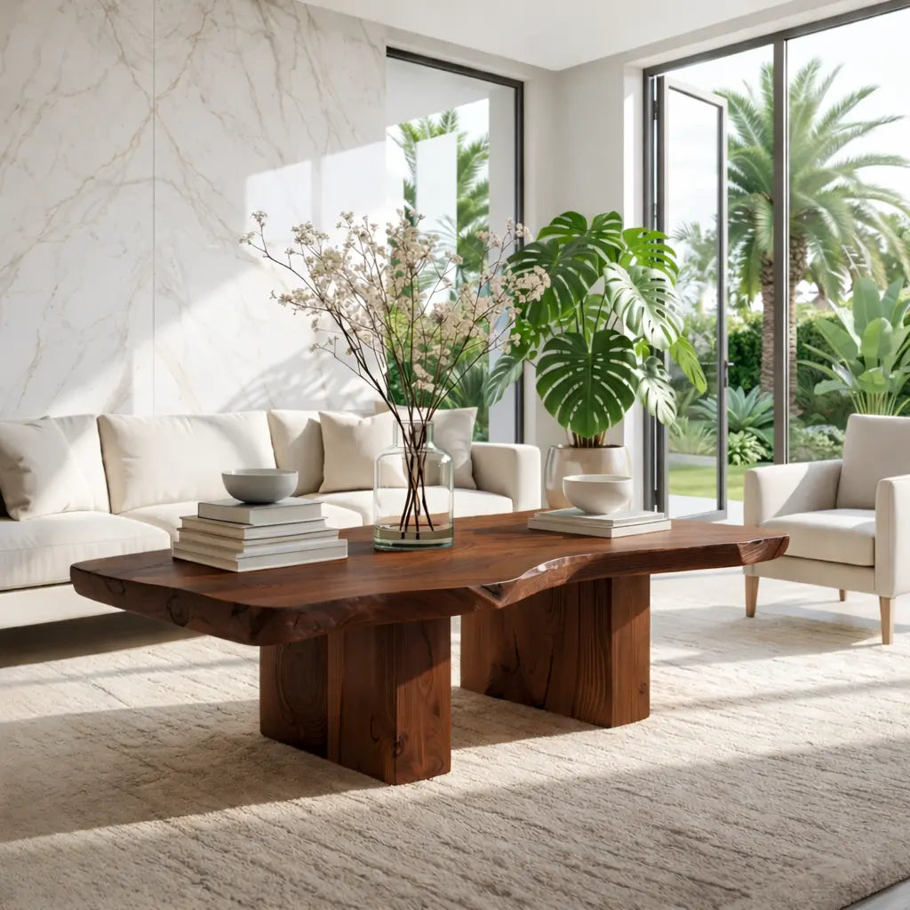 Handcrafted Natural Wood Coffee Table with Sculptural Design - view 3 of 7