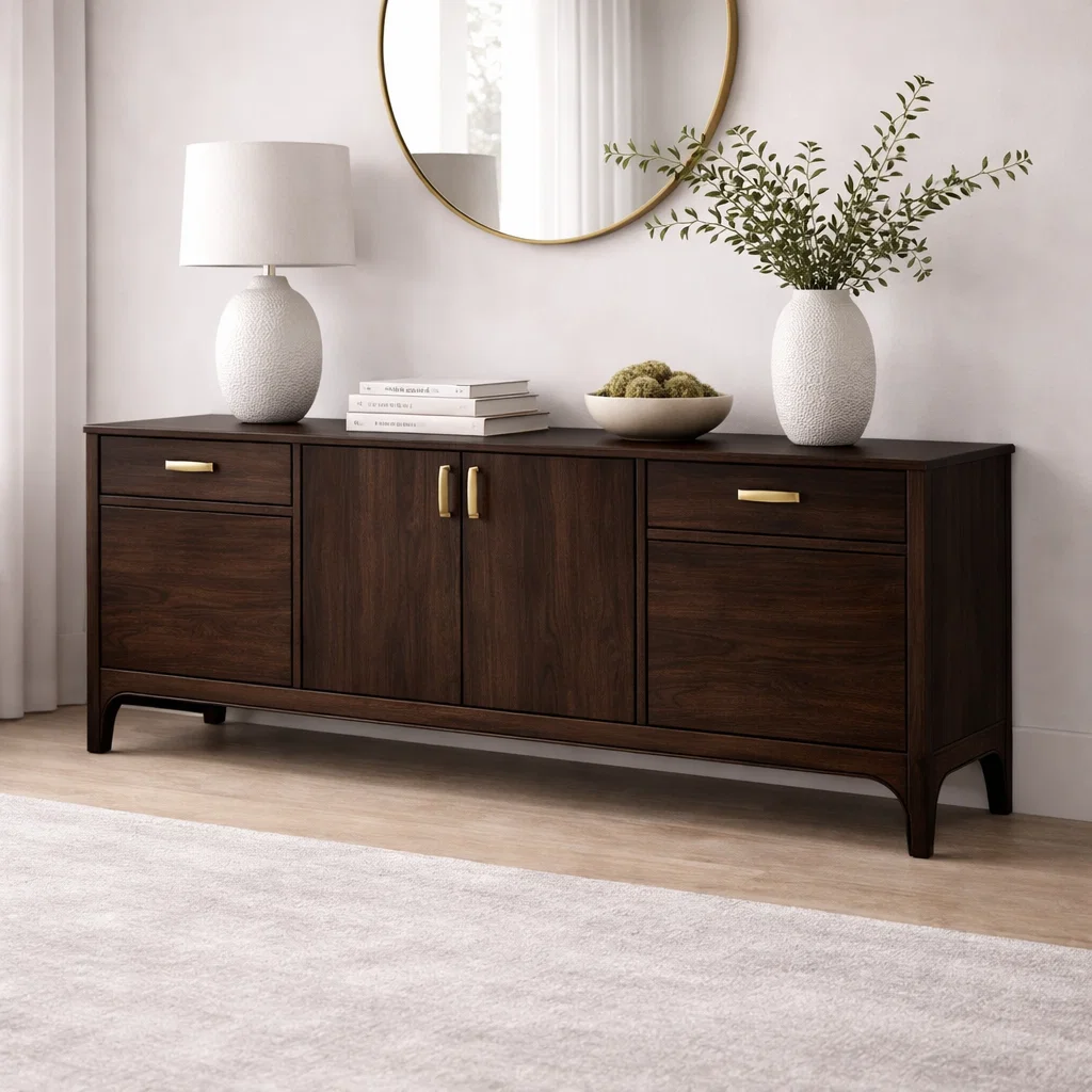 Modern Solid Wood Sideboard Console Cabinet with Drawers and Storage - view 2 of 7