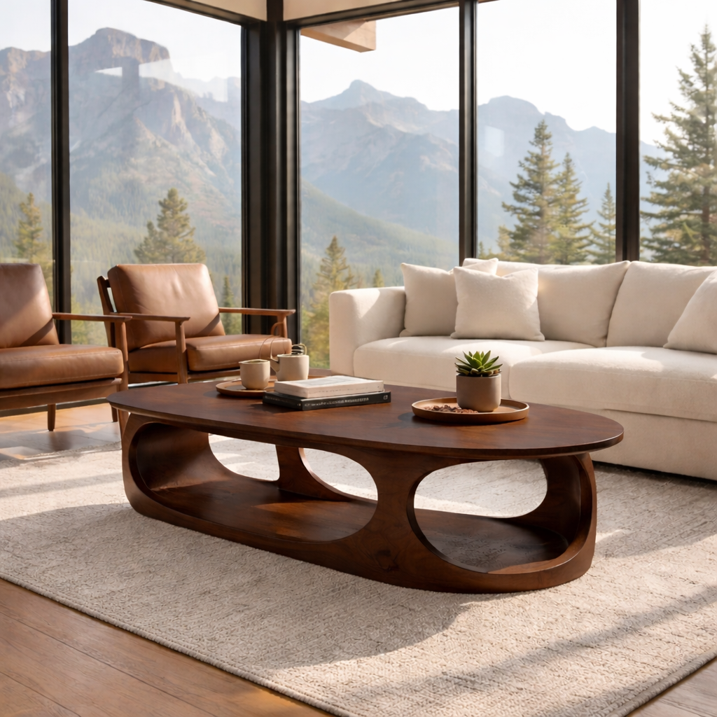 Solid Wood Sculptural Coffee Table – Modern Organic Design - view 3 of 7