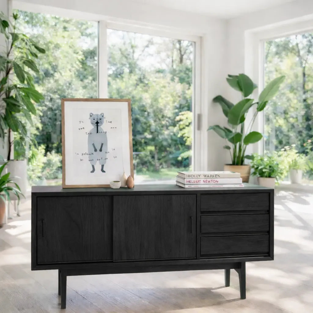 Solid Wood Console Table Modern Sideboard with Drawers and Cabinet - view 4 of 7