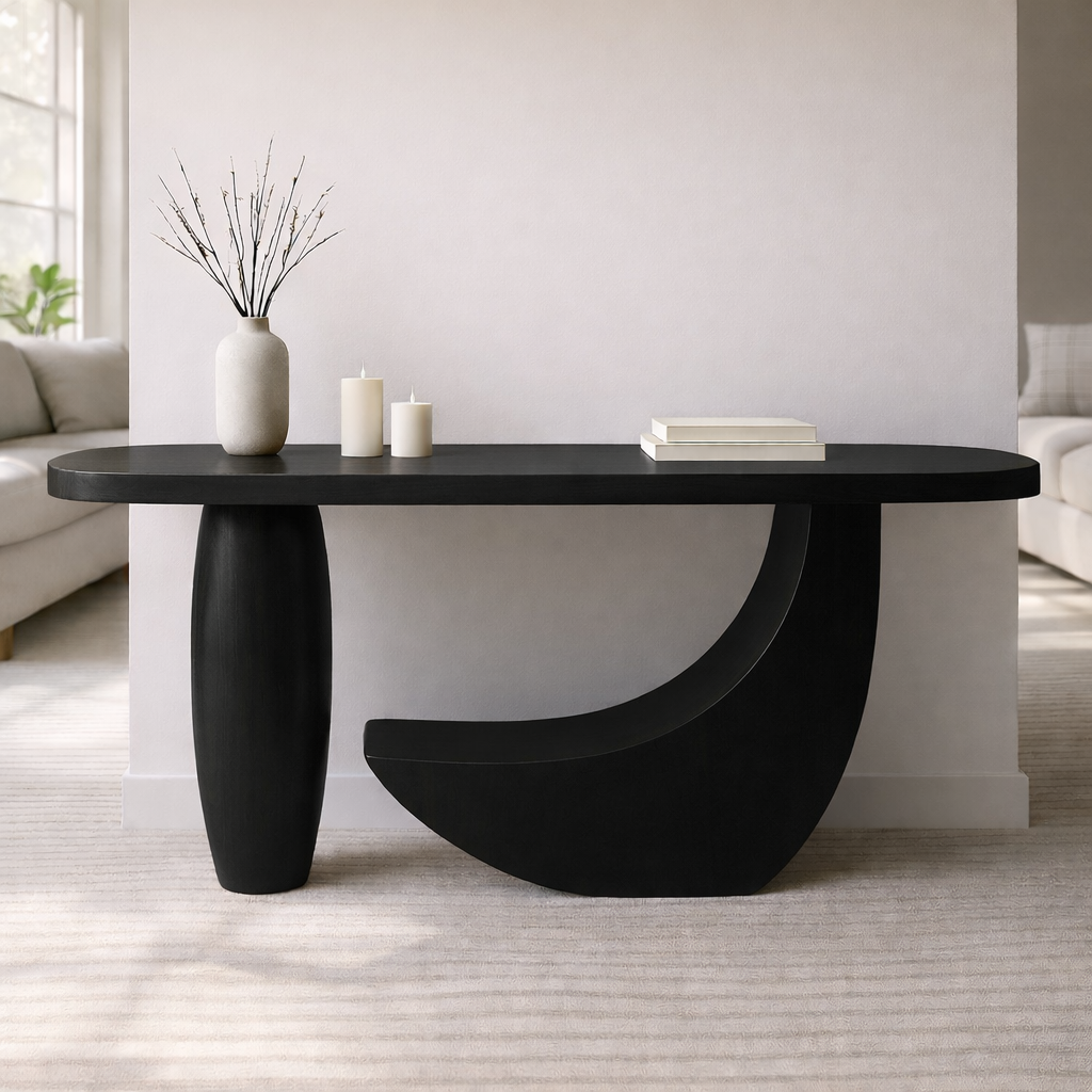 Modern Solid Wood Console Table, Sculptural Curved Base Entryway Hallway Statement Furniture - view 7 of 7
