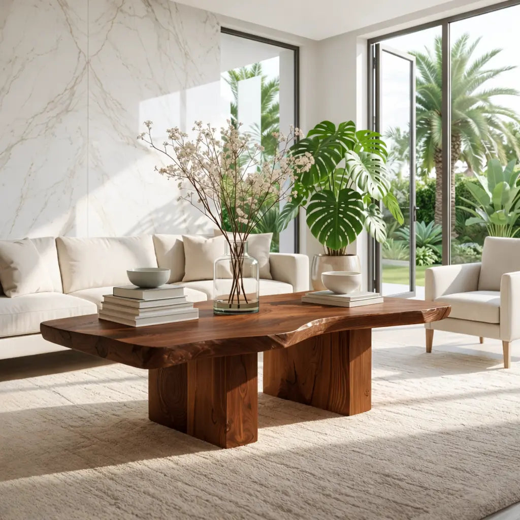 Handcrafted Natural Wood Coffee Table with Sculptural Design - view 2 of 7