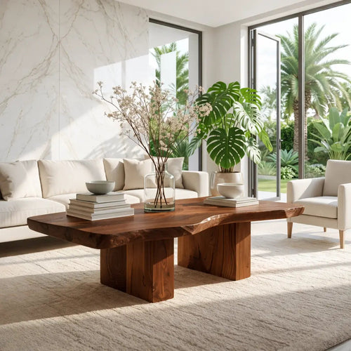 Handcrafted Natural Wood Coffee Table with Sculptural Design - view 2 of 7