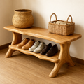 Rustic Solid Wood Shoe Storage Bench – Entryway Wooden Bench with Open Shelf - view 1 of 7