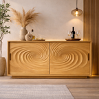 Solid Walnut Console Table with Carved Spiral Doors – Modern Wooden Sideboard - view 1 of 7