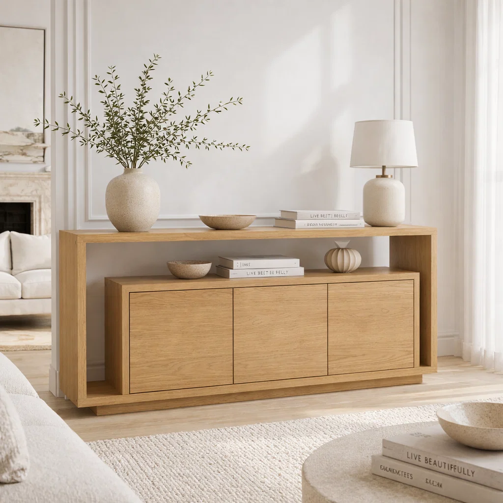 Solid Wood Console Sideboard – Minimalist Modern Storage Cabinet for Living Room - view 1 of 7