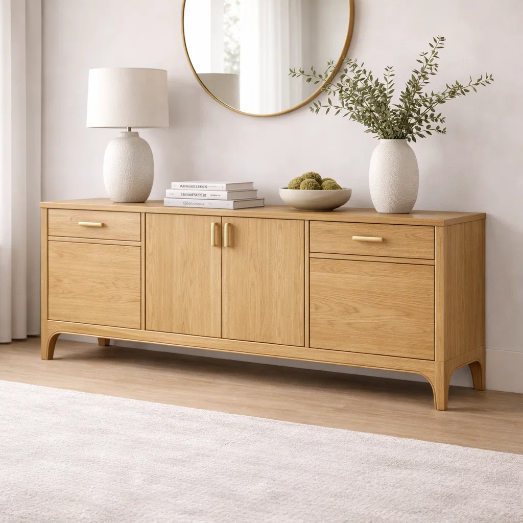 Modern Solid Wood Sideboard Console Cabinet with Drawers and Storage - view 1 of 7