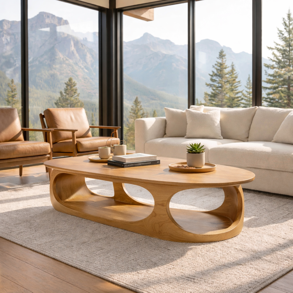 Solid Wood Sculptural Coffee Table – Modern Organic Design - view 4 of 7