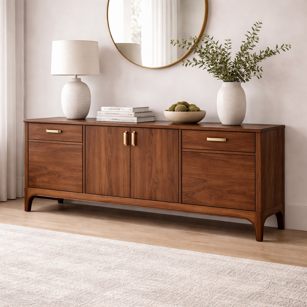 Modern Solid Wood Sideboard Console Cabinet with Drawers and Storage - view 3 of 7