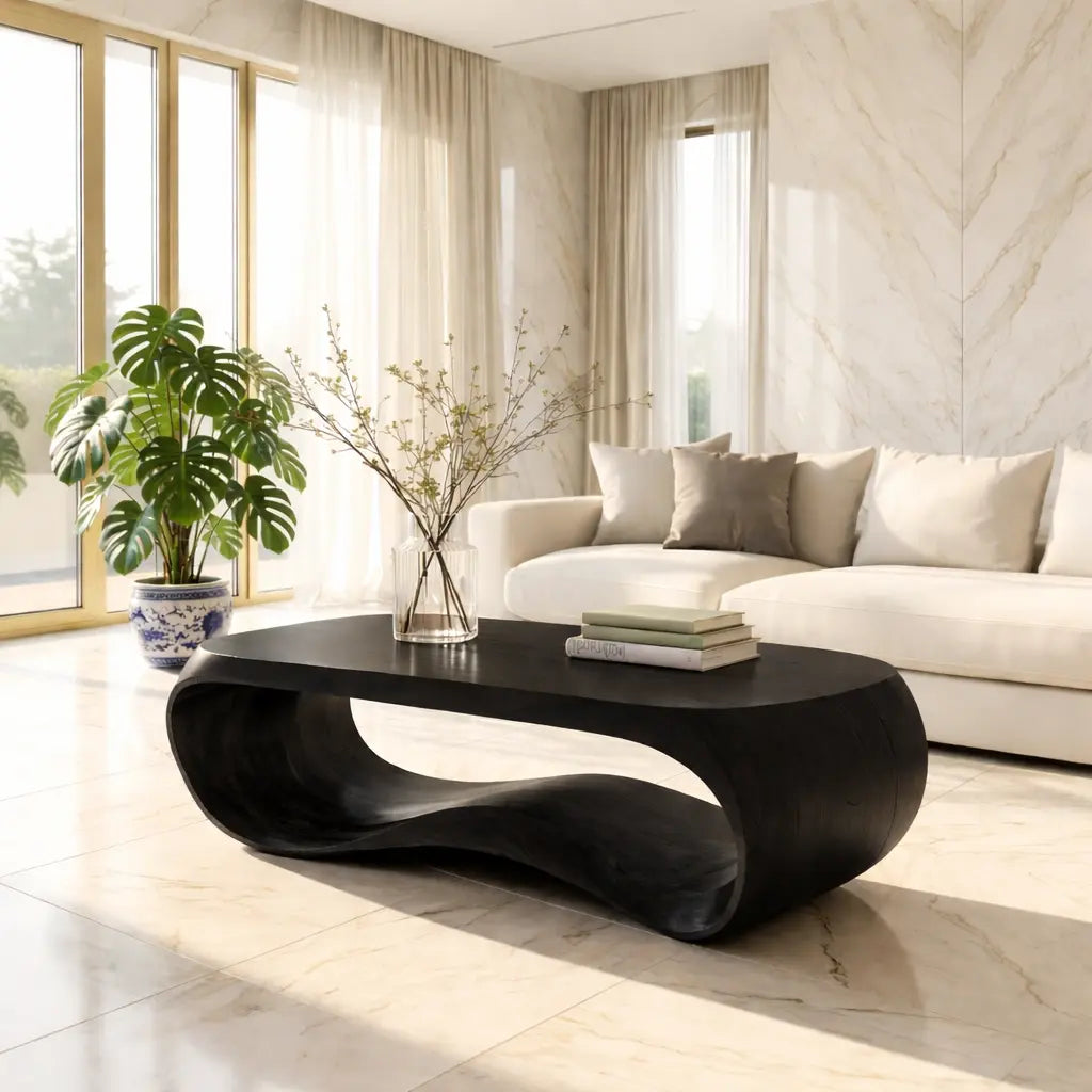 Contemporary Sculptural Wood Coffee Table with Curved Design - view 4 of 7