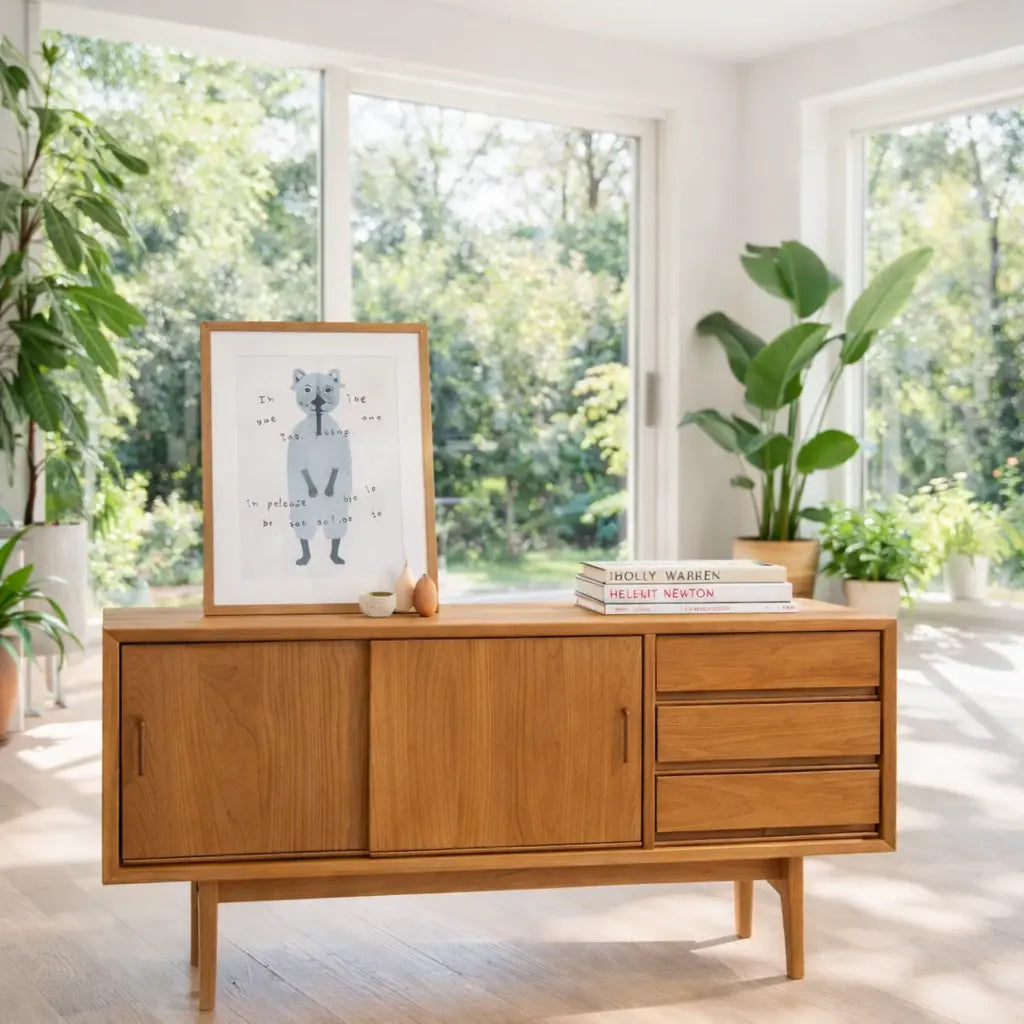 Solid Wood Console Table Modern Sideboard with Drawers and Cabinet - view 3 of 7