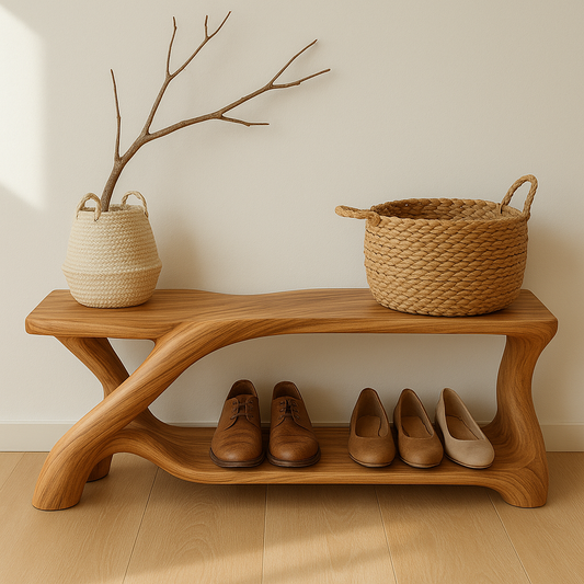 Modern Wooden Shoe Storage Bench – Solid Wood Entryway Bench with Shelf - view 1 of 7