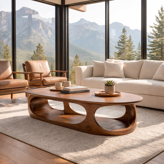 Solid Wood Sculptural Coffee Table – Modern Organic Design - view 1 of 7