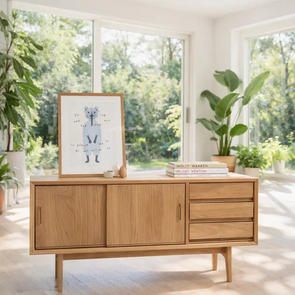 Solid Wood Console Table Modern Sideboard with Drawers and Cabinet - view 1 of 7