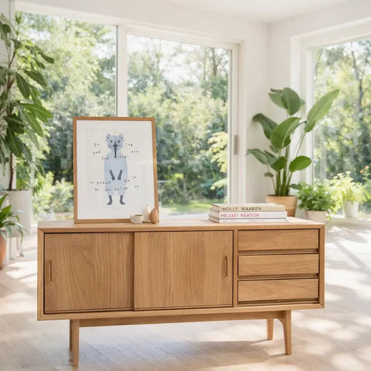 Solid Wood Console Table Modern Sideboard with Drawers and Cabinet - view 1 of 7