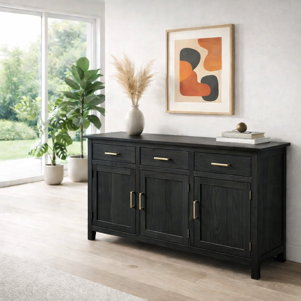 Farmhouse Sideboard Cabinet with 3 Drawers and Doors – Wooden Storage Buffet - view 4 of 7