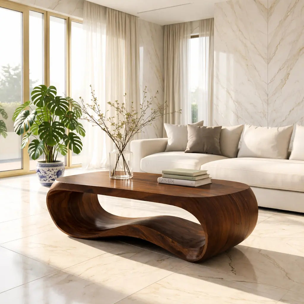 Contemporary Sculptural Wood Coffee Table with Curved Design - view 3 of 7
