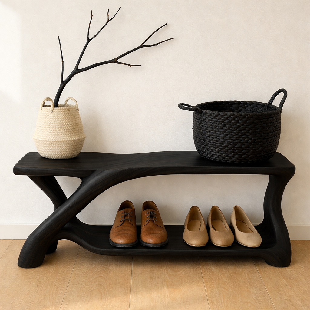 Modern Wooden Shoe Storage Bench – Solid Wood Entryway Bench with Shelf - view 4 of 7