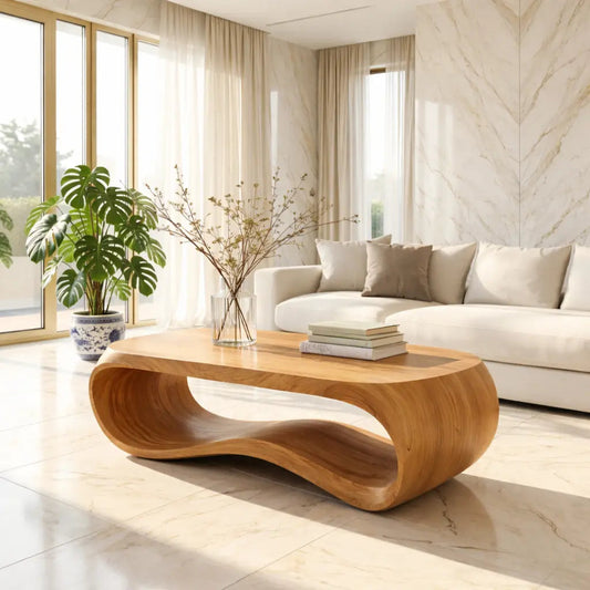 Contemporary Sculptural Wood Coffee Table with Curved Design - view 1 of 7