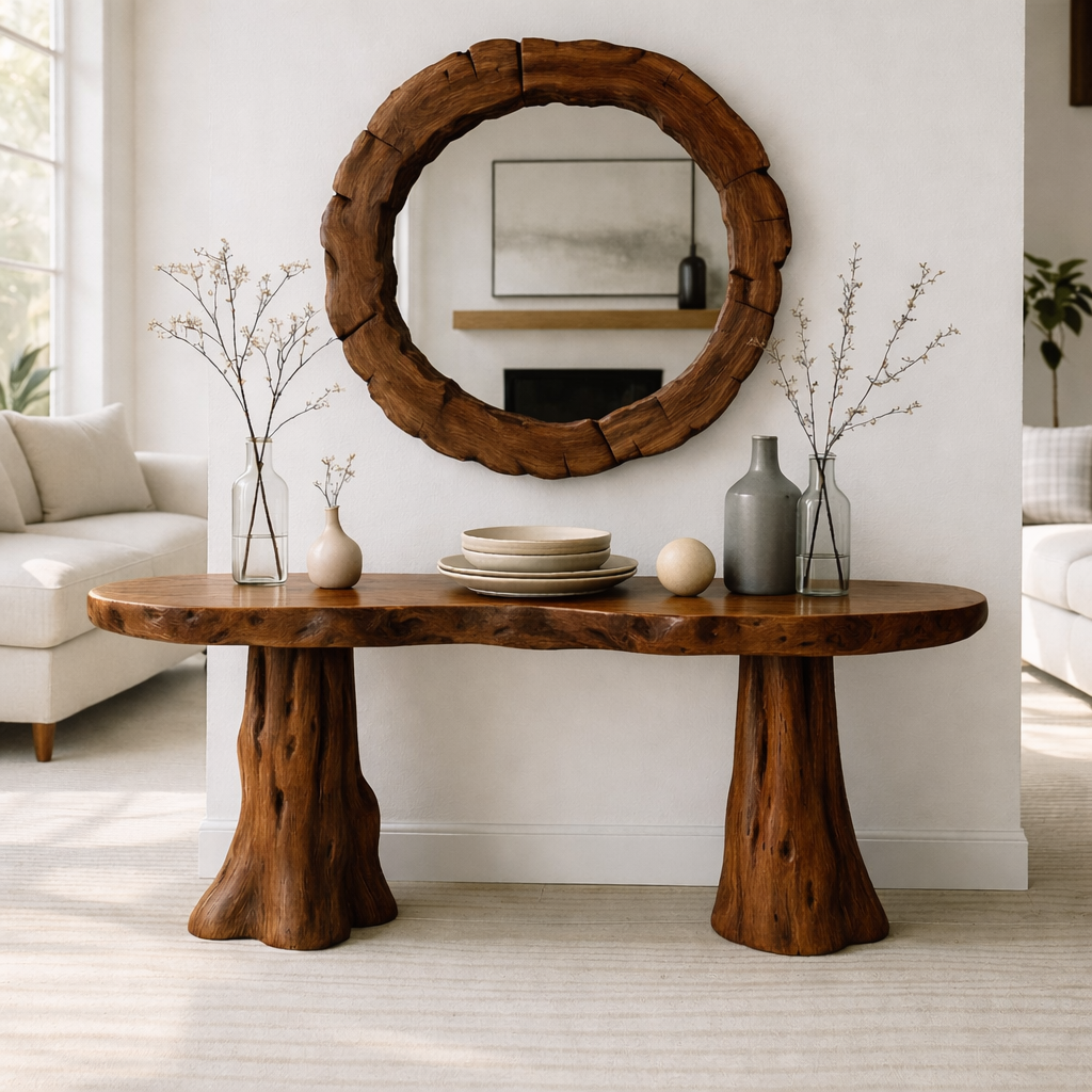 Rustic Solid Wood Console Table, Natural Tree Trunk Base Entryway Hallway Furniture - view 6 of 7