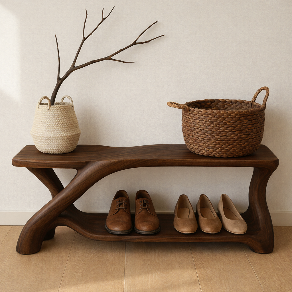 Modern Wooden Shoe Storage Bench – Solid Wood Entryway Bench with Shelf - view 2 of 7
