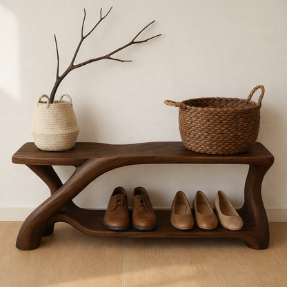 Modern Wooden Shoe Storage Bench – Solid Wood Entryway Bench with Shelf - view 2 of 7