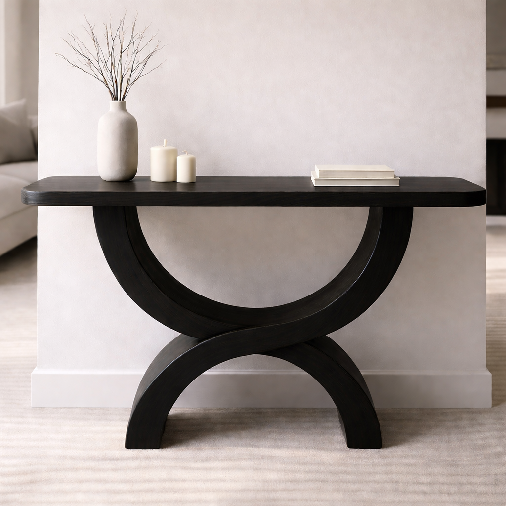 Modern Solid Wood Console Table, Sculptural Arch Base Entryway Hallway Statement Furniture - view 7 of 7