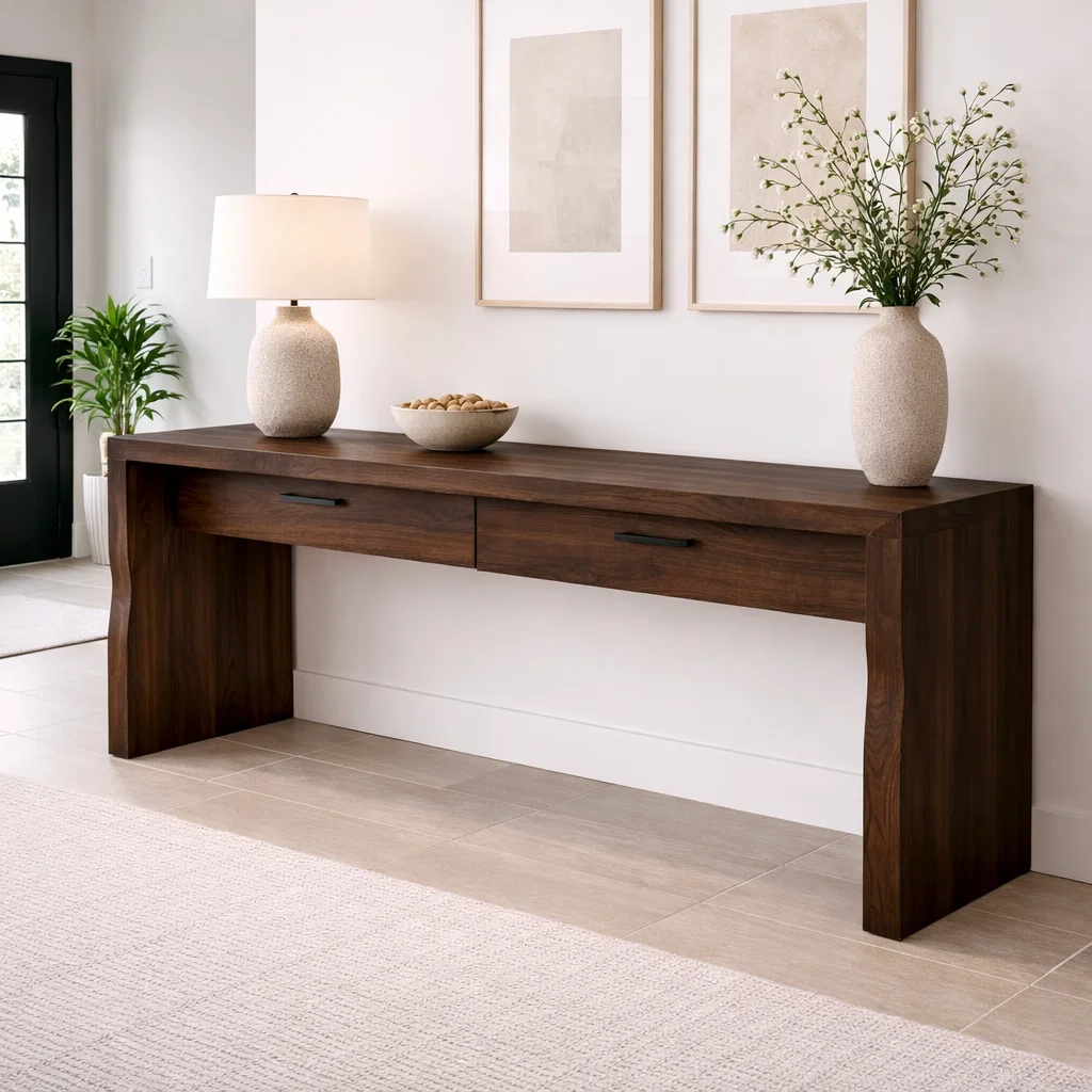 Solid Wood Console Table with Drawers – Modern Entryway Storage Cabinet - view 2 of 7