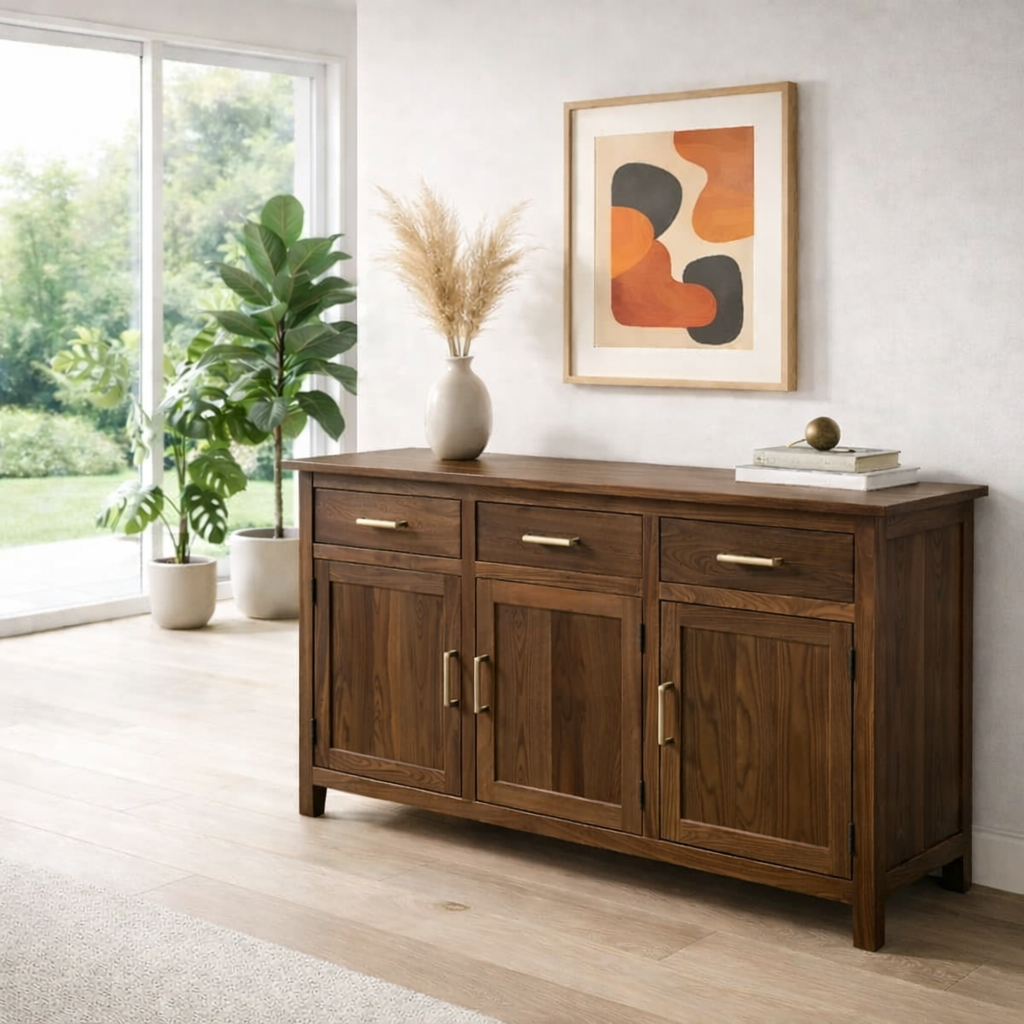 Farmhouse Sideboard Cabinet with 3 Drawers and Doors – Wooden Storage Buffet - view 2 of 7