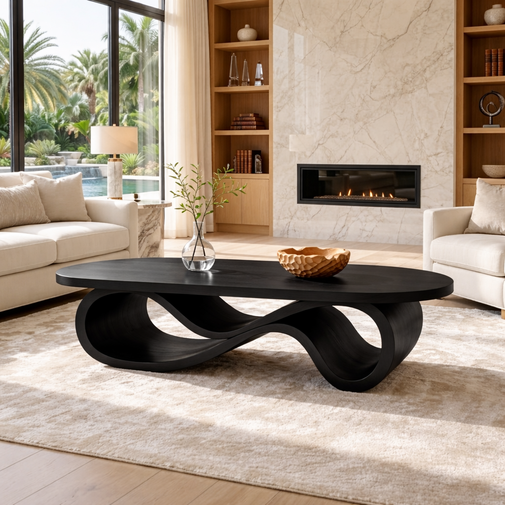 Modern Wooden Coffee Table with Unique Infinity Shape Design - view 4 of 7