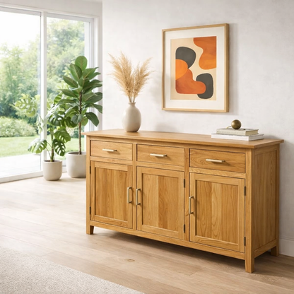 Farmhouse Sideboard Cabinet with 3 Drawers and Doors – Wooden Storage Buffet - view 1 of 7