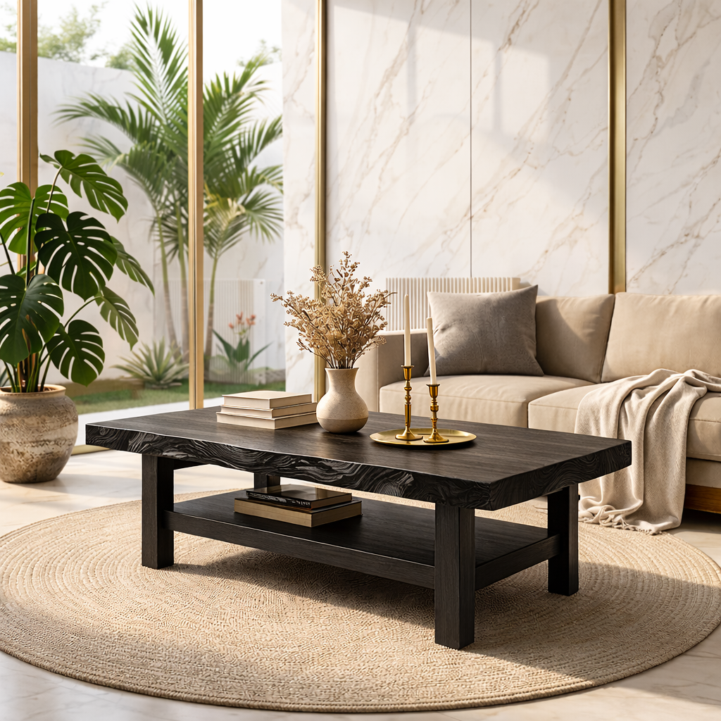 Handcrafted Solid Wood Coffee Table with Open Shelf and Natural Finish - view 4 of 7