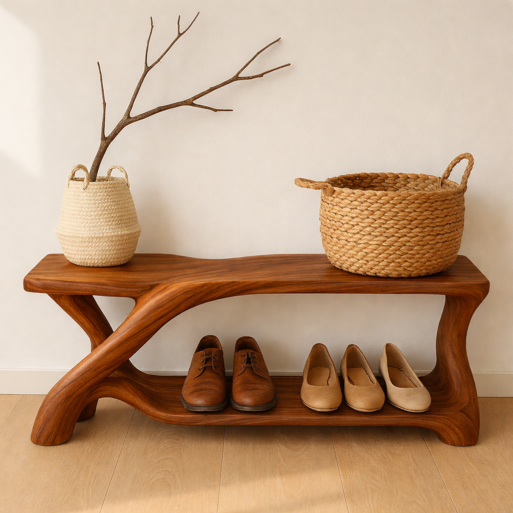 Modern Wooden Shoe Storage Bench – Solid Wood Entryway Bench with Shelf - view 3 of 7