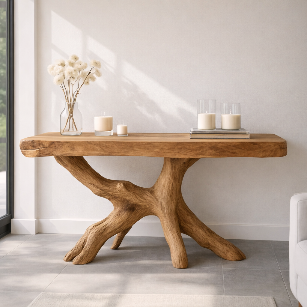 Rustic Solid Wood Console Table, Natural Tree Root Base Entryway Hallway Statement Furniture - view 1 of 7