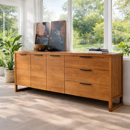 Solid Wood Modern Console Table with Drawers and Cabinet Storage - view 3 of 7